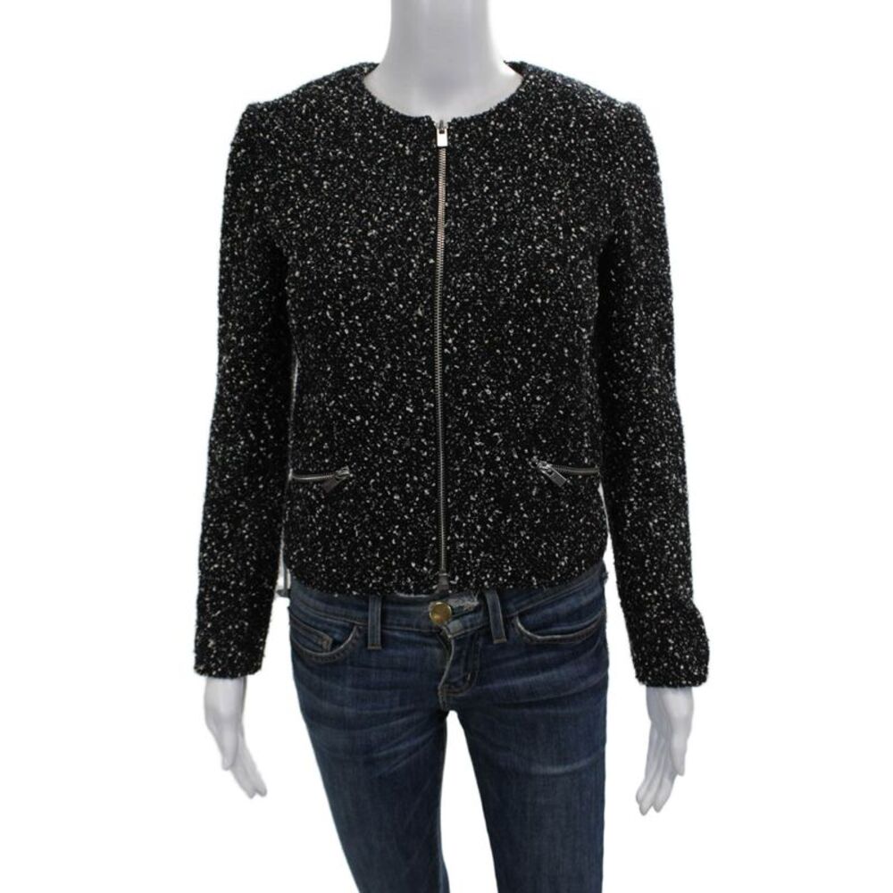 Club Monaco Women Black Zip Crew Neck Classic Jacket Size 2